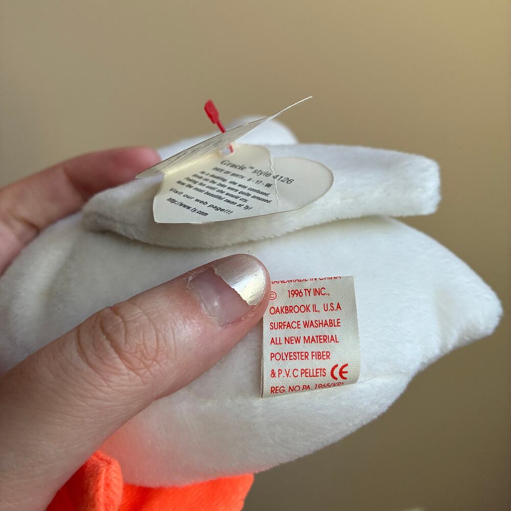 The Beanie Babies Collection 1996 Gracie the swan stuffed animal TY with tag - Picture 7 of 7